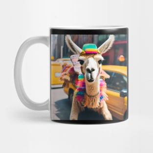 Llama Riding in Taxi Mug